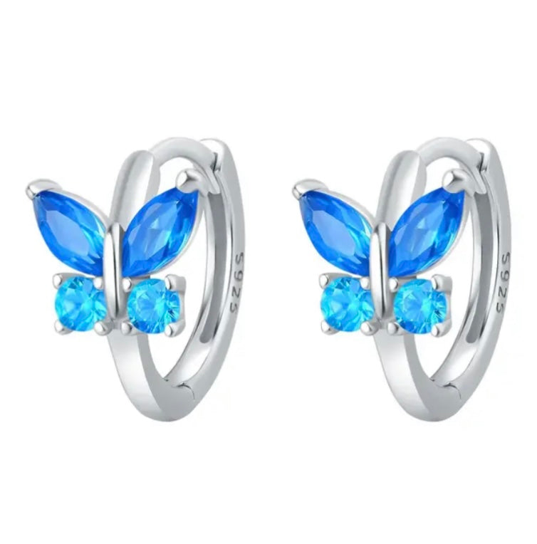 925 Sterling Silver Butterfly Hoop Earring