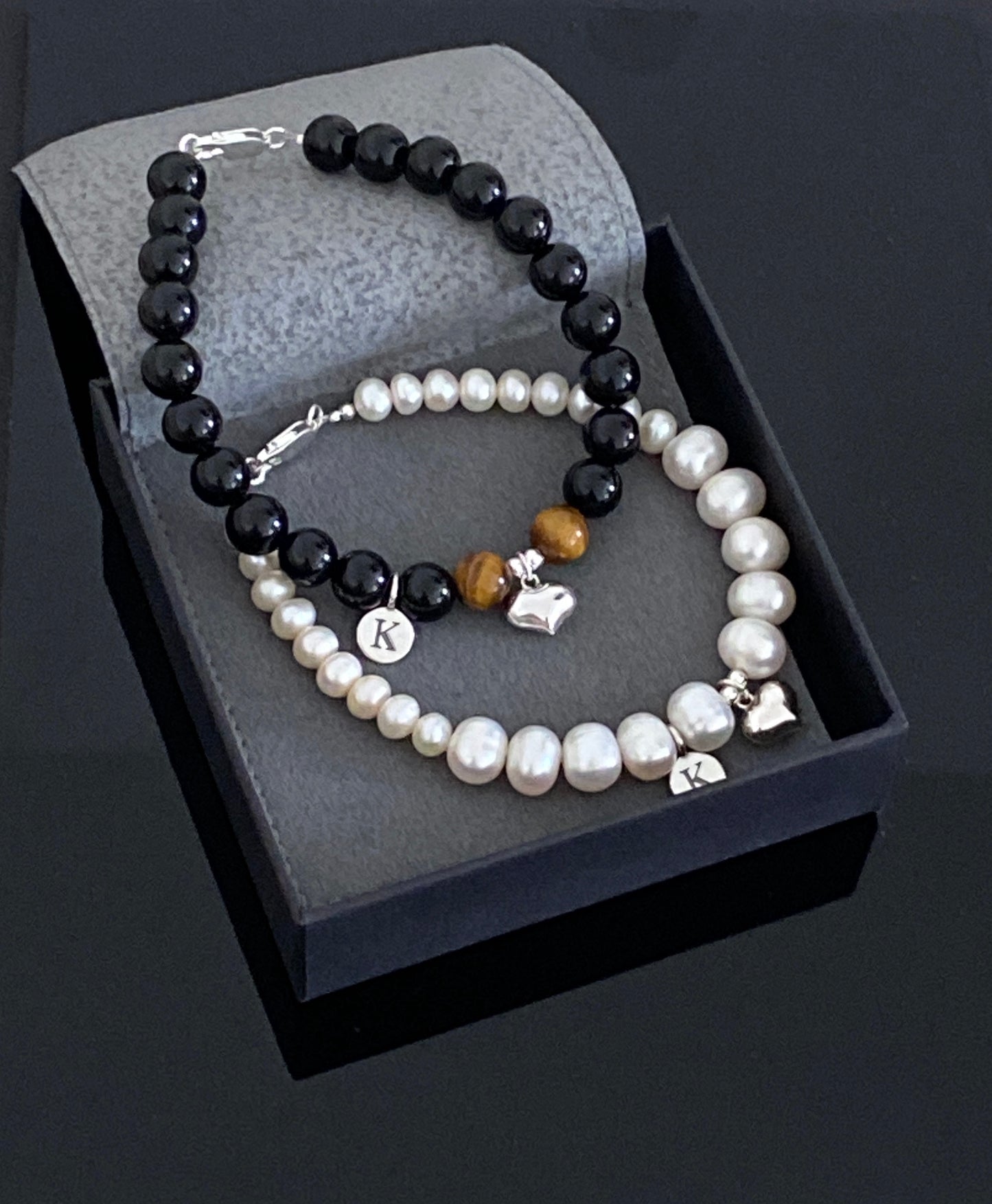 Sterling Silver Couple Bracelet with Personalised Charm.