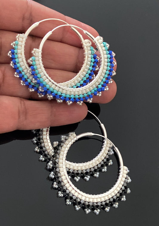 Beaded hoop Earring (925 Sterling Silver)