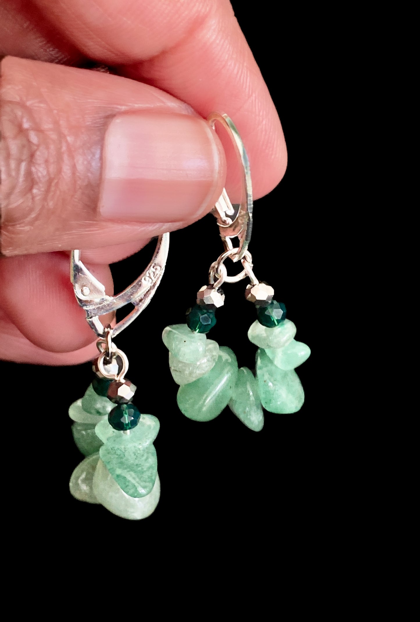 Aventurine Hoop Dangle Earring (925 SS)