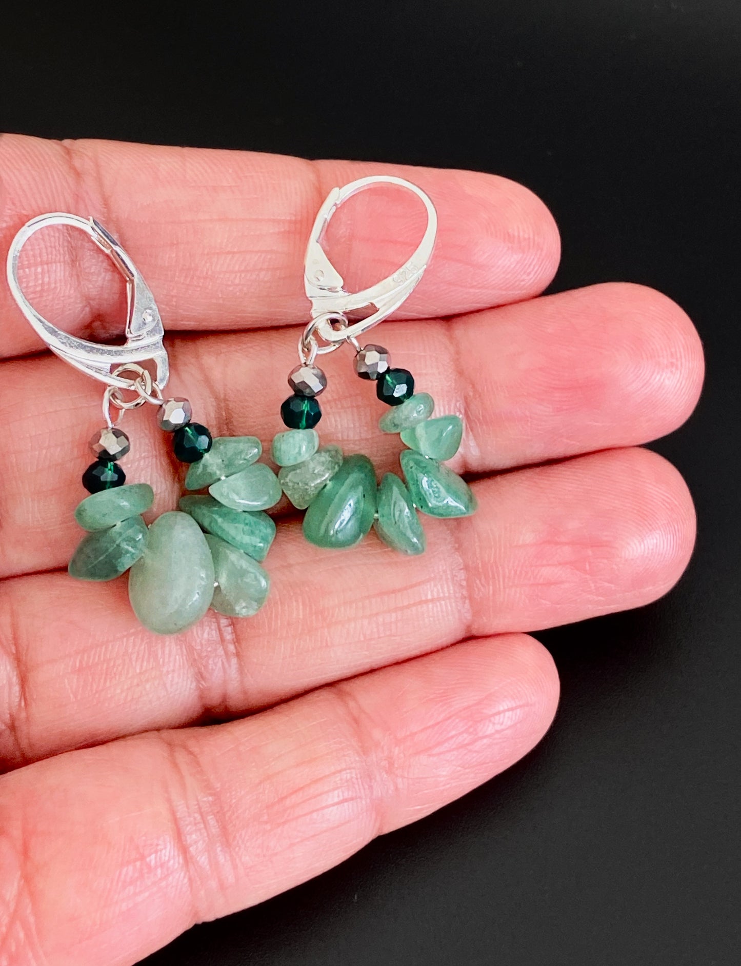Aventurine Hoop Dangle Earring (925 SS)