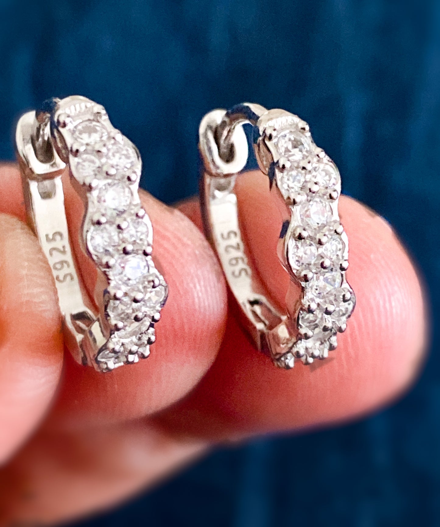 Crystal Huggie Hoop Earrings 925 Sterling Silver