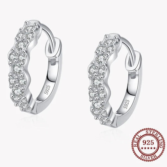 Crystal Huggie Hoop Earrings 925 Sterling Silver