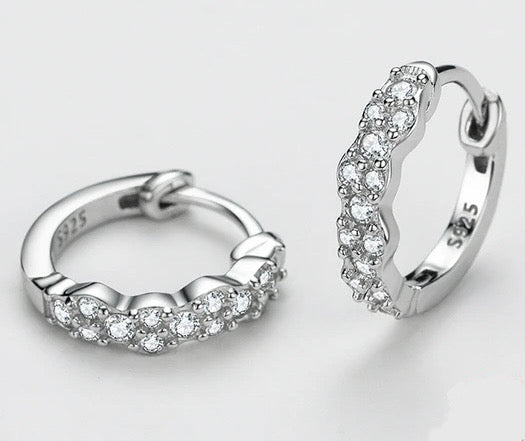 Crystal Huggie Hoop Earrings 925 Sterling Silver