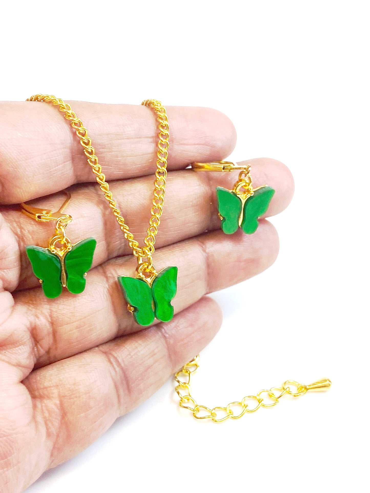 Mini butterfly charm earring and necklace set