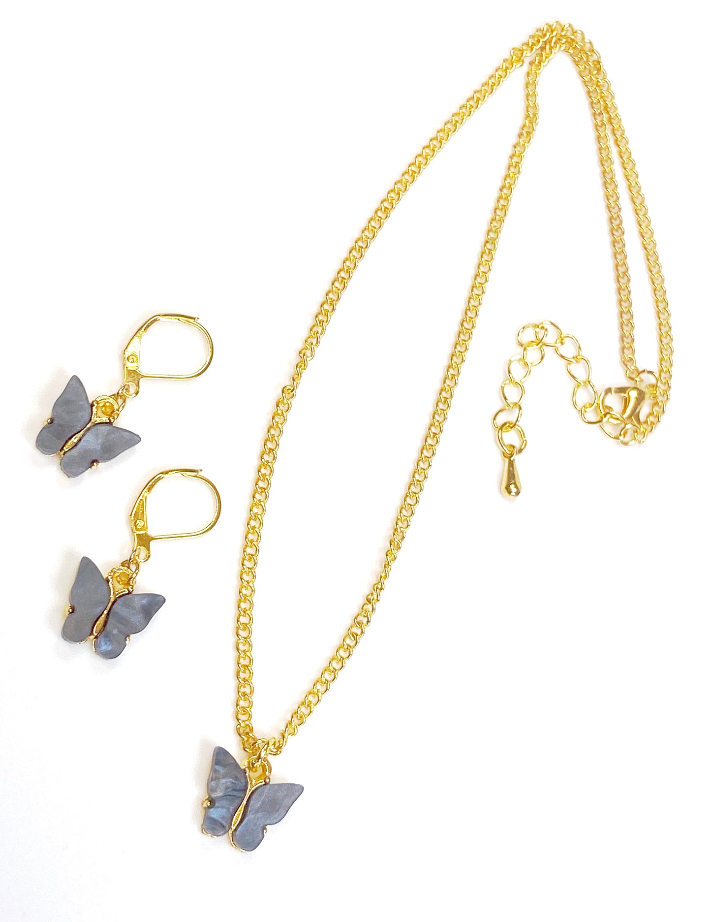 Mini butterfly charm earring and necklace set