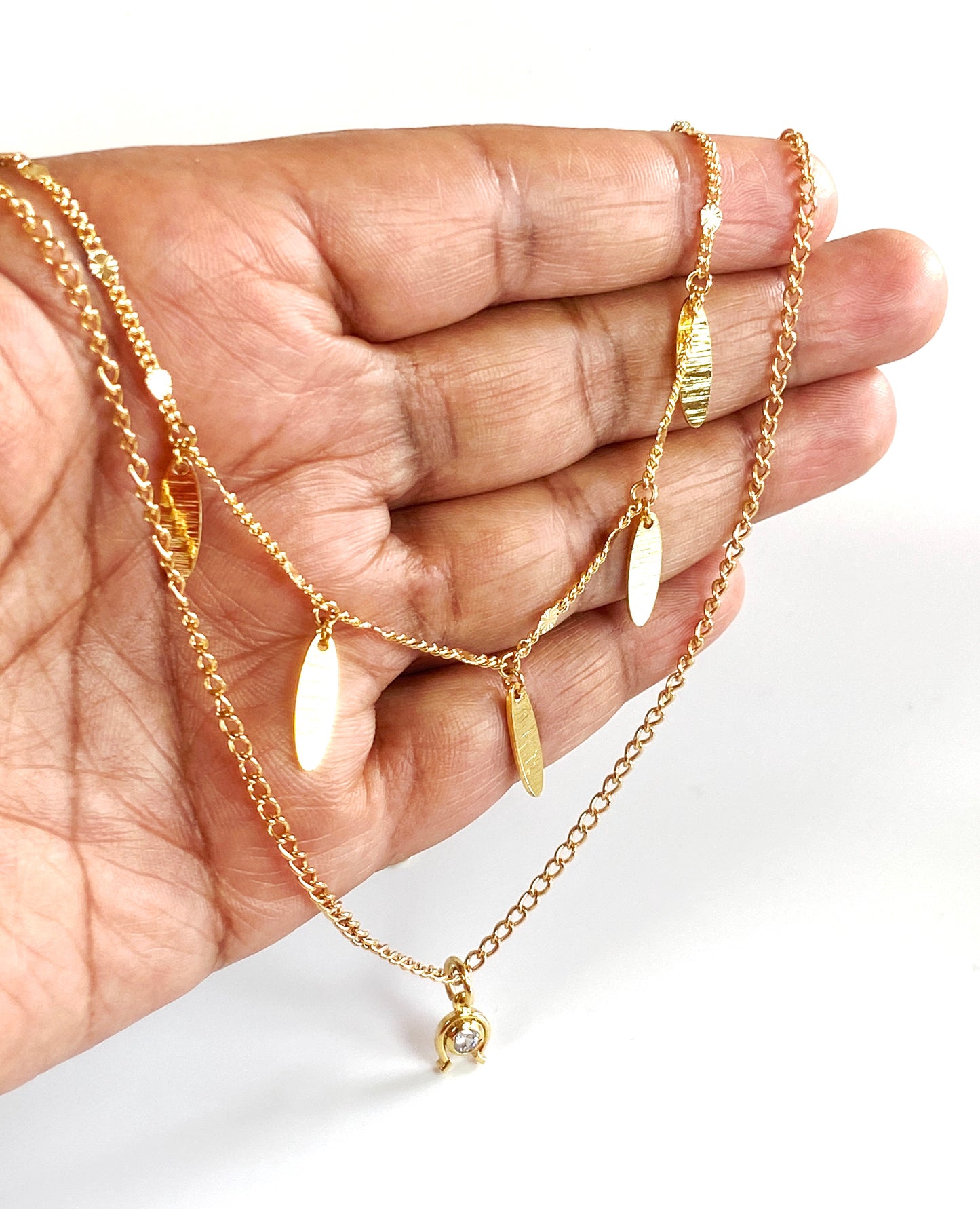 24 Kt gold plated layered necklace with CZ Horseshoe pendant