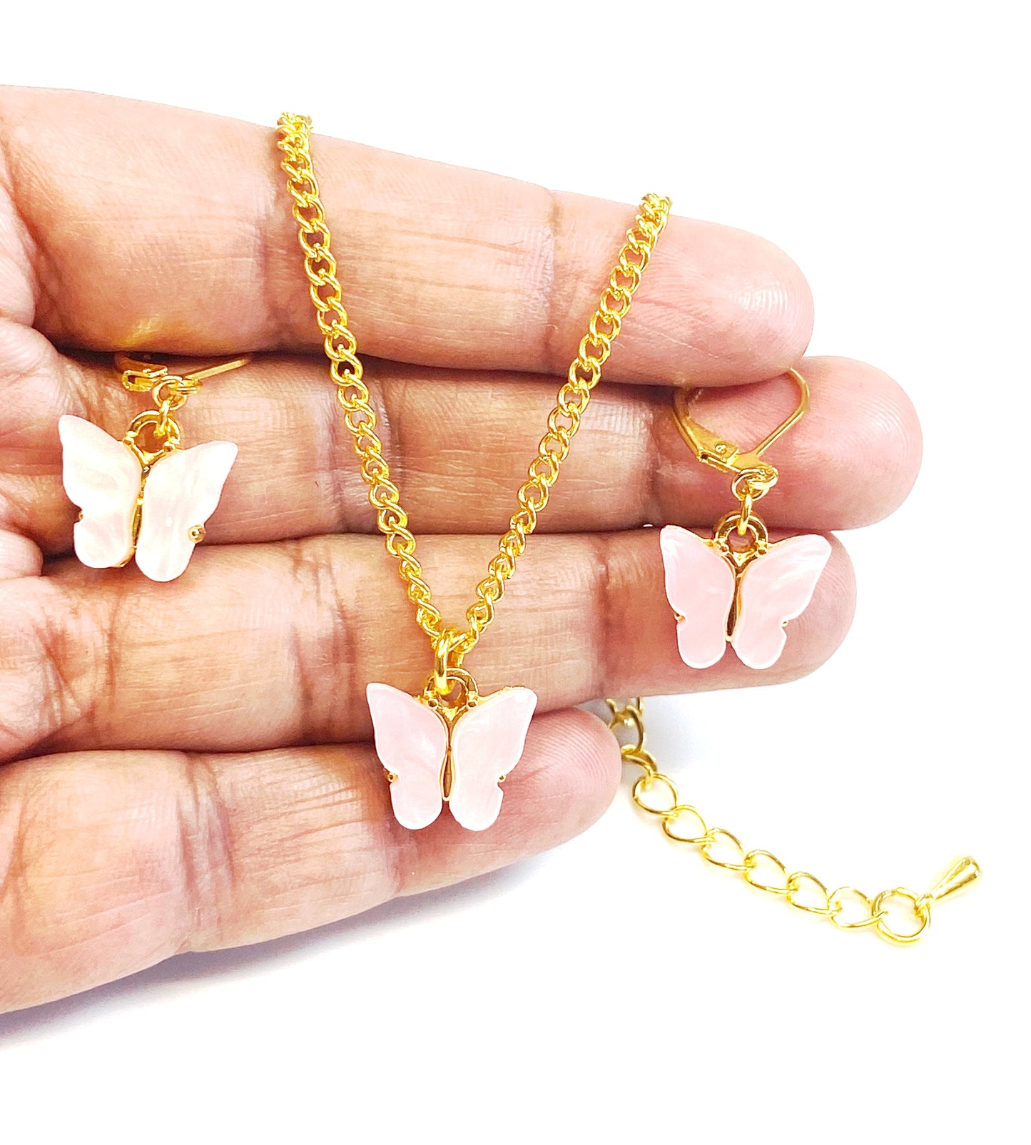 Mini butterfly charm earring and necklace set