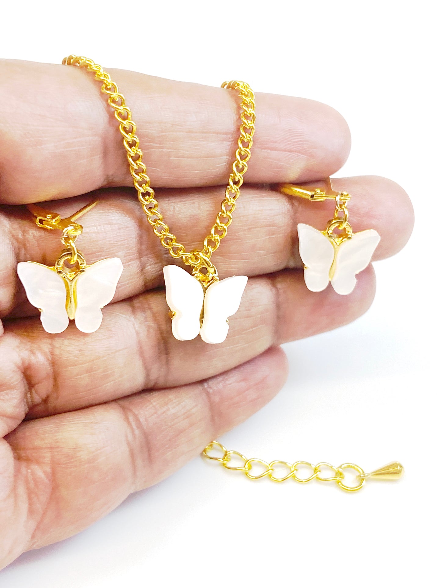Mini butterfly charm earring and necklace set