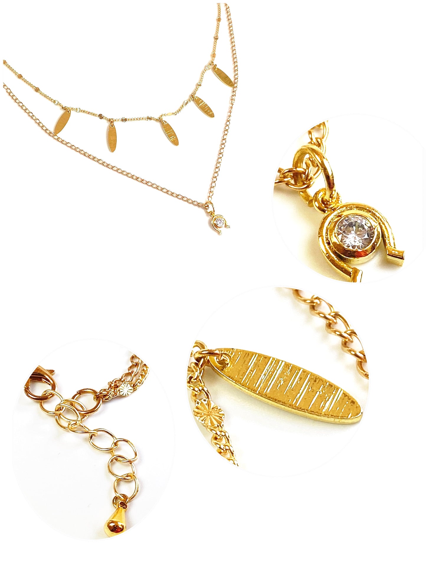 24 Kt gold plated layered necklace with CZ Horseshoe pendant