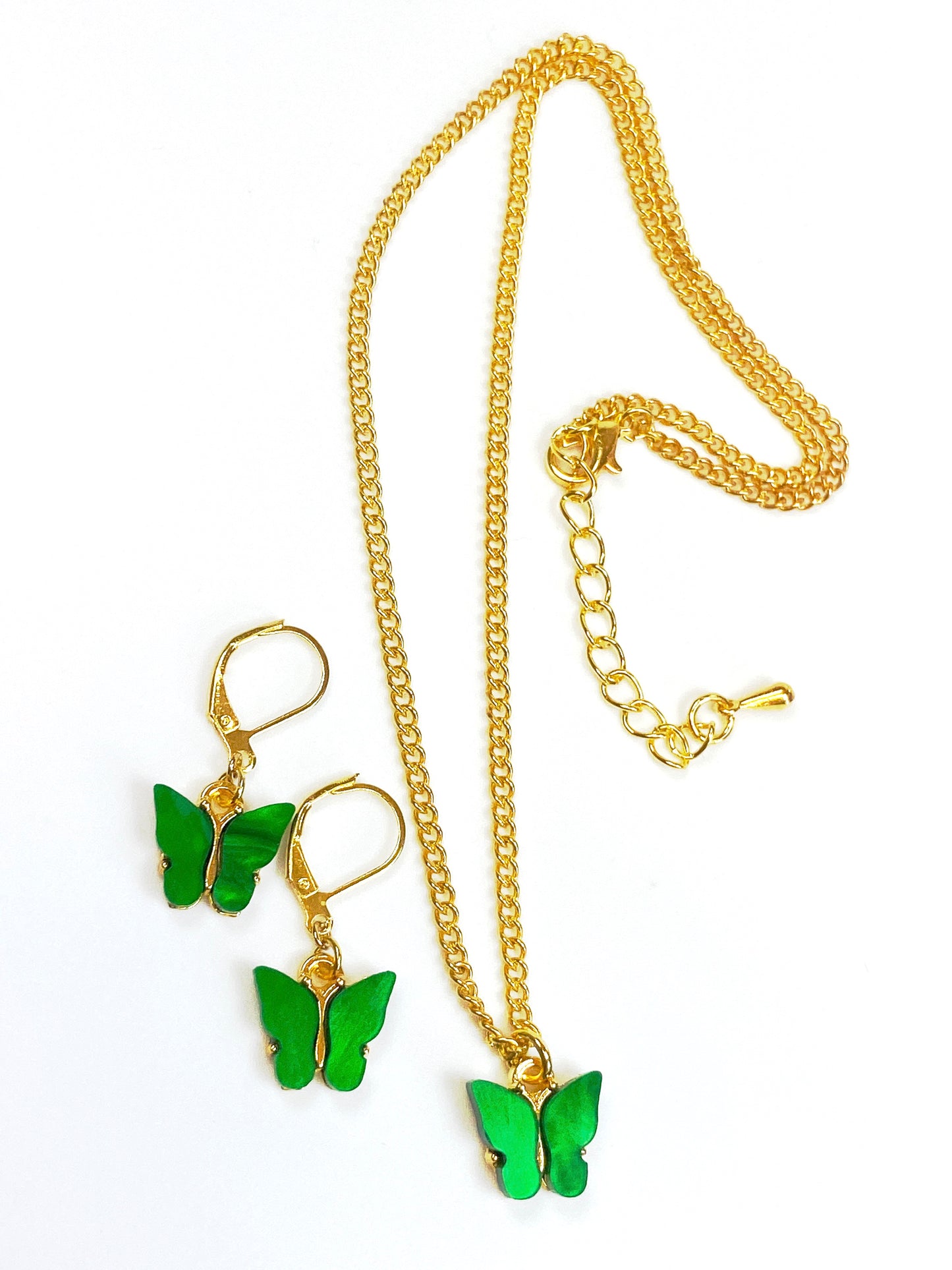 Mini butterfly charm earring and necklace set