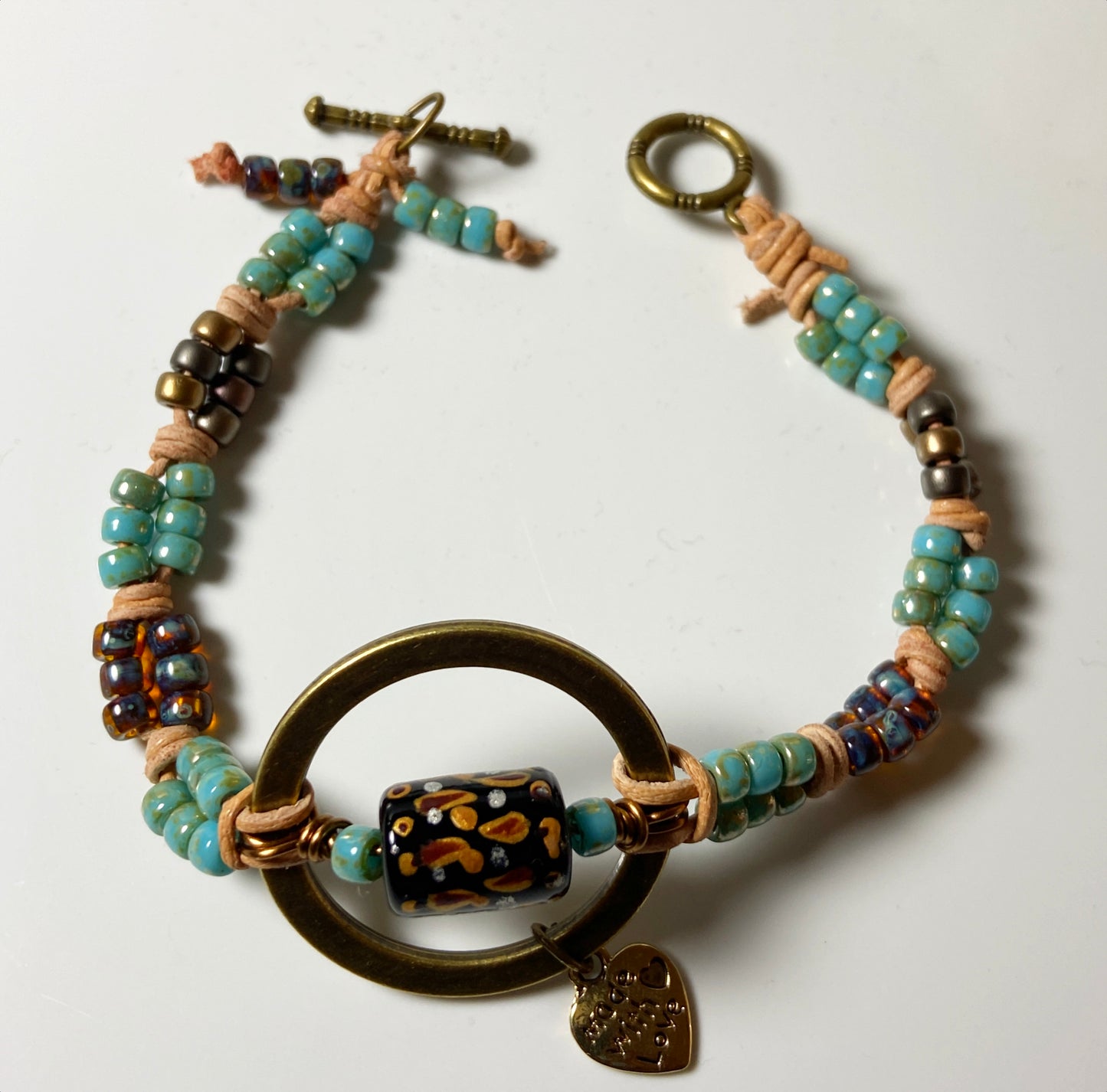 Tangled turquoise leather bracelet