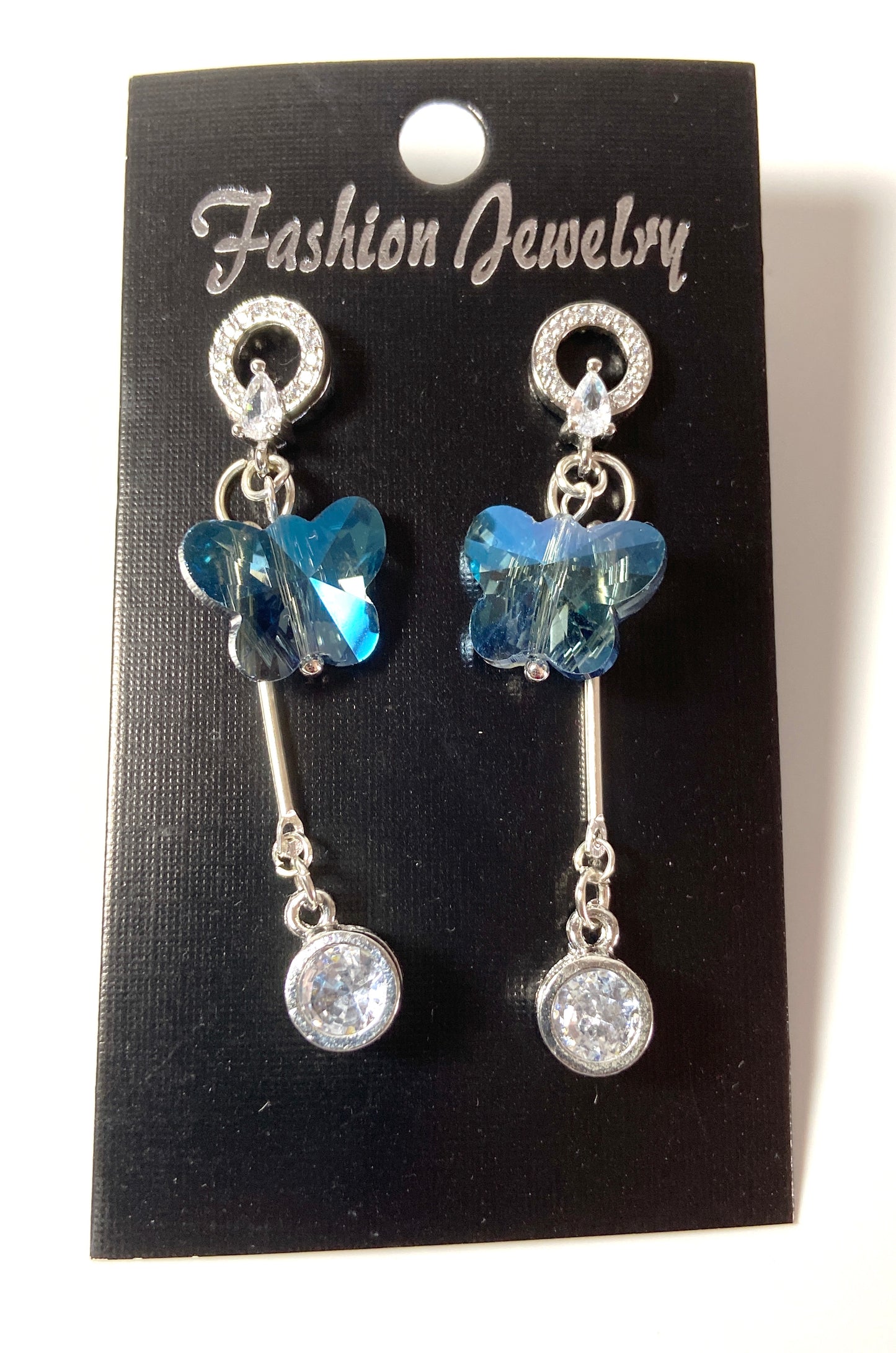Blue butterfly crystal earring
