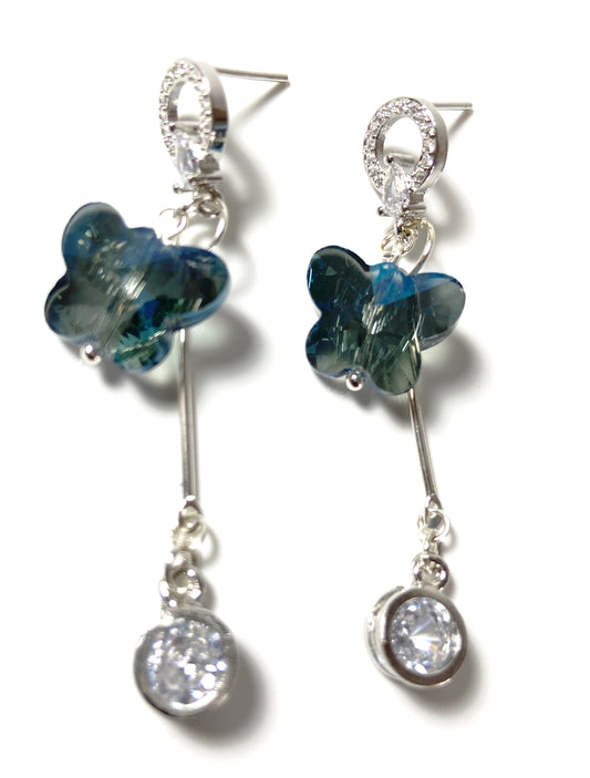 Blue butterfly crystal earring