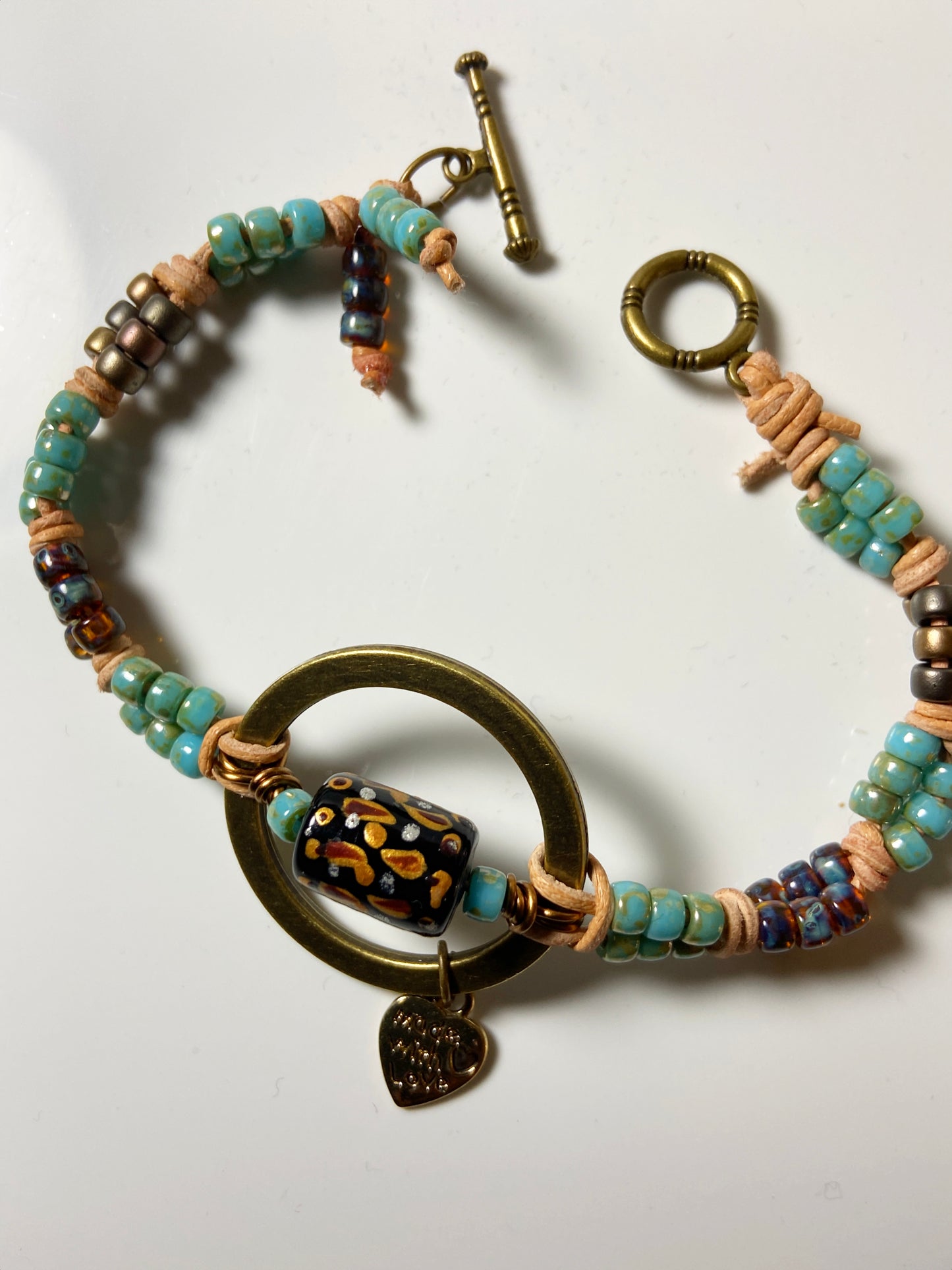 Tangled turquoise leather bracelet