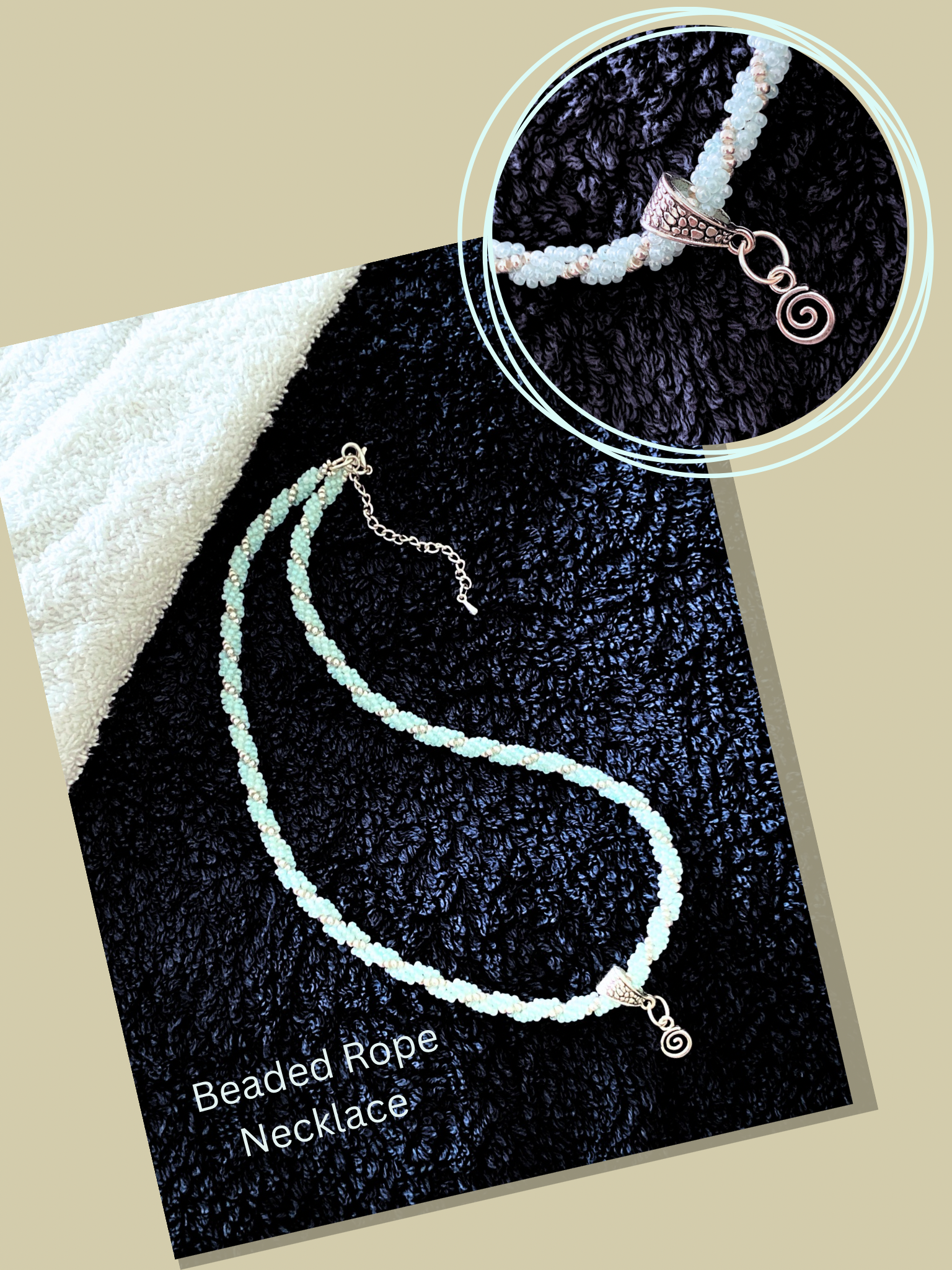handmade beaded rope necklace with a mini spiral pendant. made by creativefusionsfashion