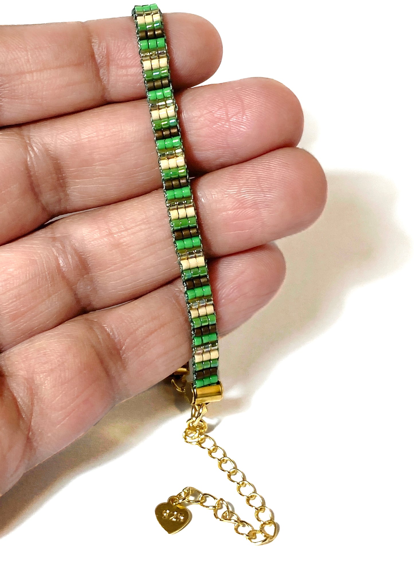 Handwoven Peyote Bracelet with Miyuki Beads – Geometric Design, Adjustable, 18k Gold-Plated Brass