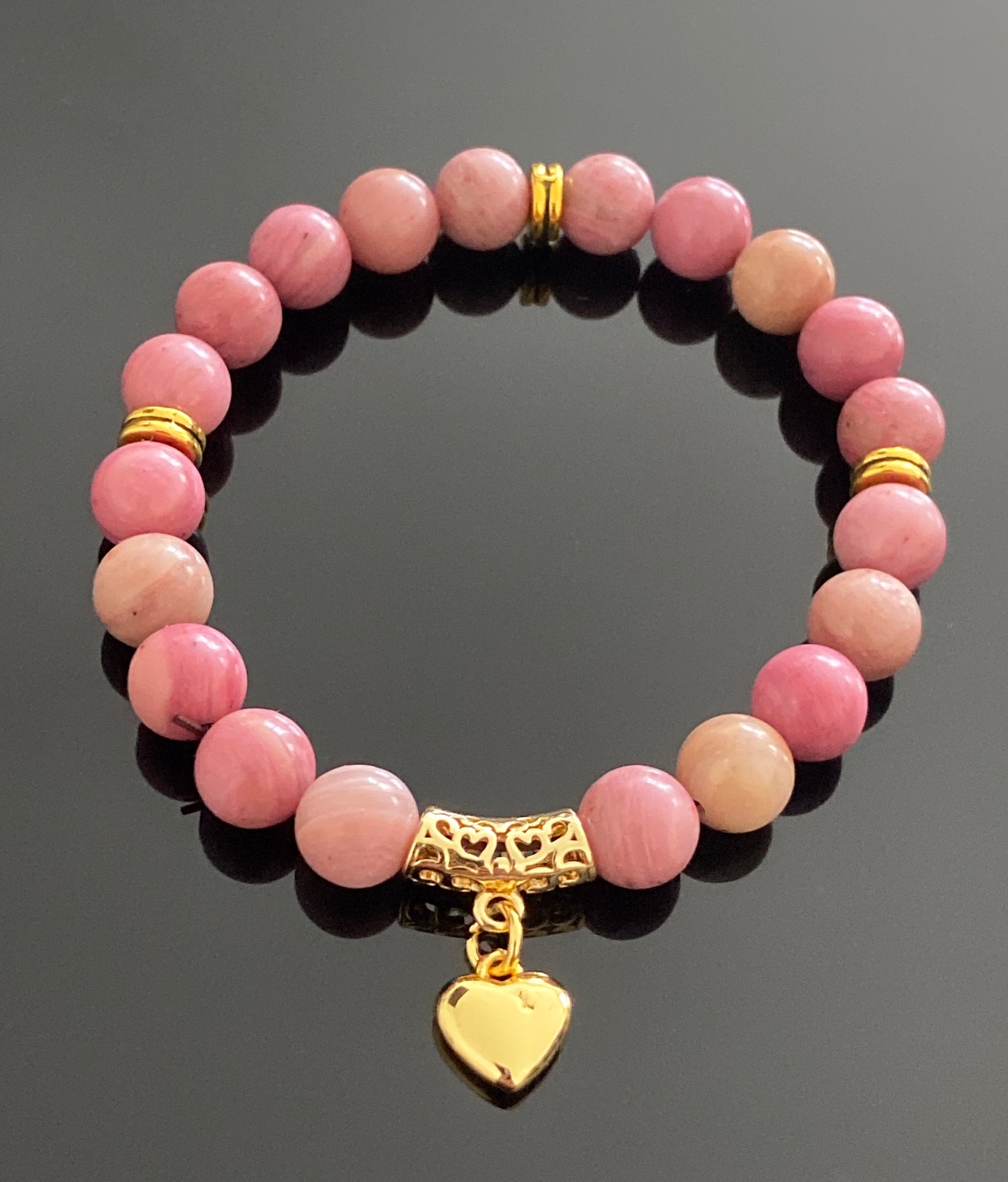 Gorgeous Gemstone Stretch Bracelet with Heart Charm