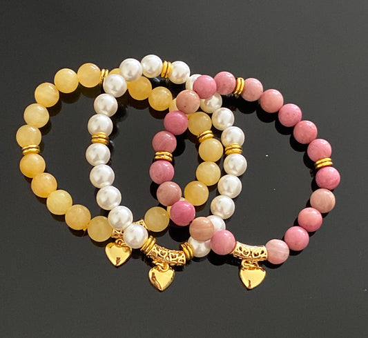 Gorgeous Gemstone Stretch Bracelet with Heart Charm