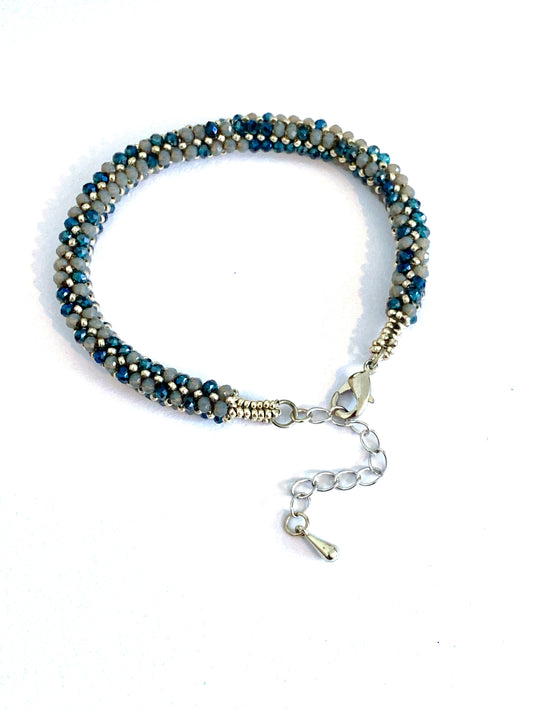 Blue-Grey Herringbone Bracelet | Crystal Beaded Jewellery