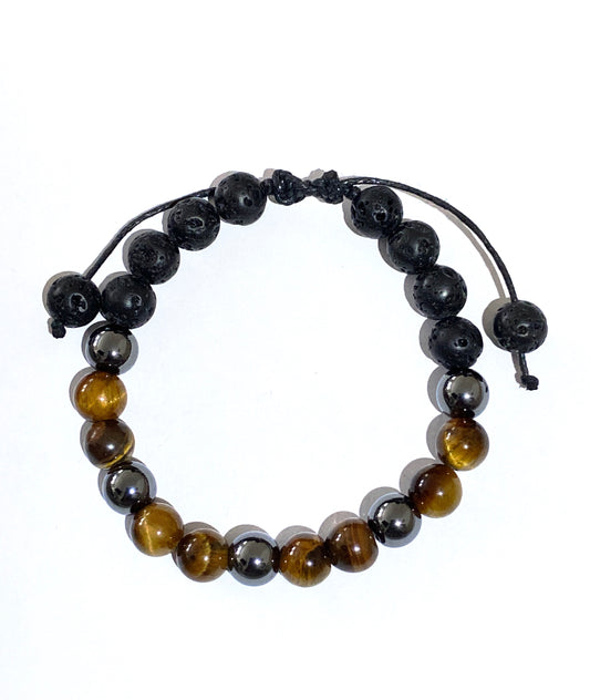 Tiger’s eye, Hematite and Lava rock Shambala Style Bracelet