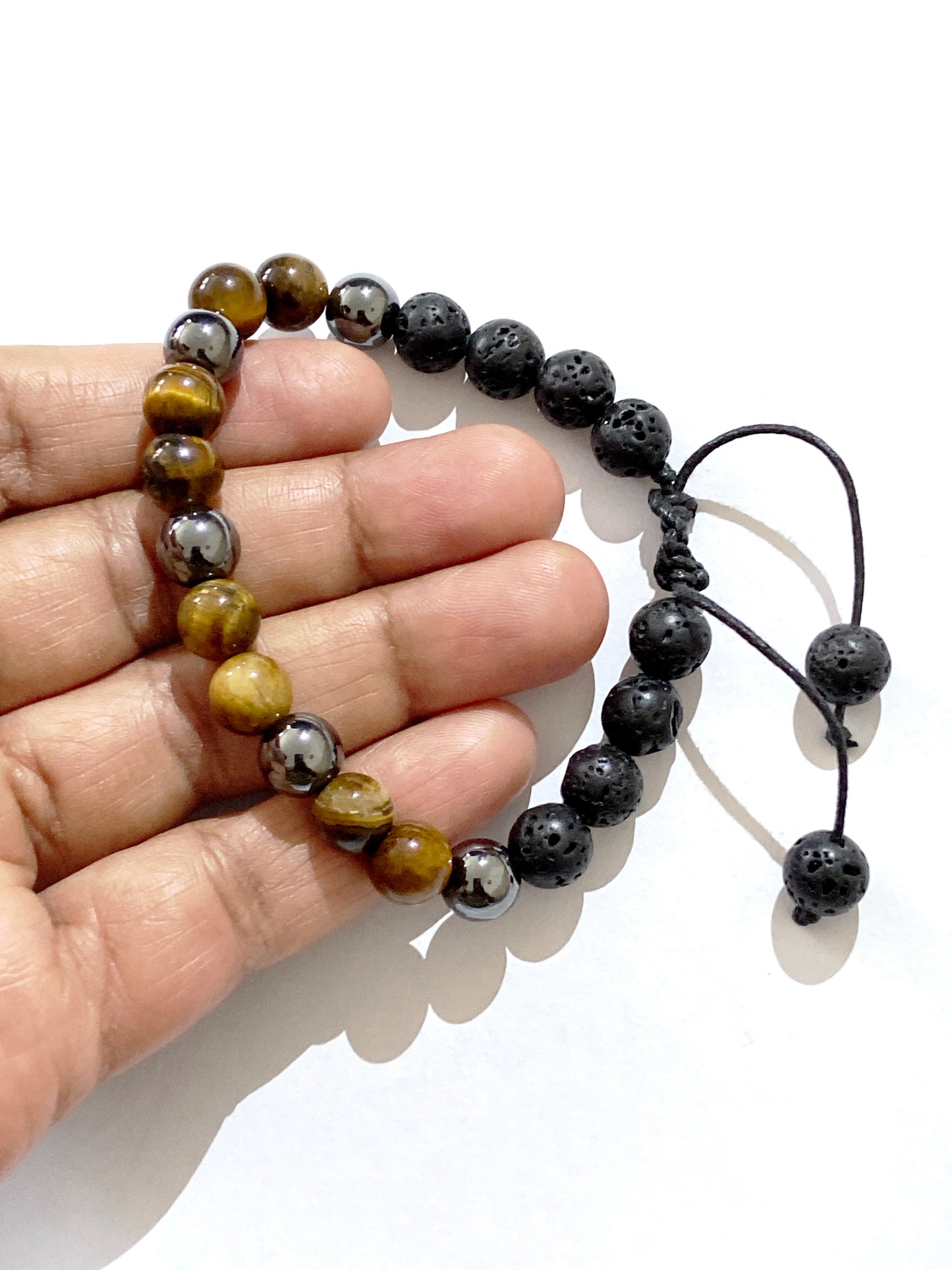 Tiger’s eye, Hematite and Lava rock Shambala Style Bracelet