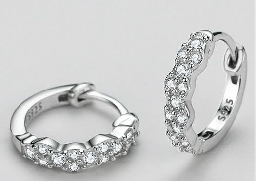 Crystal Huggie Hoop Earrings 925 Sterling Silver