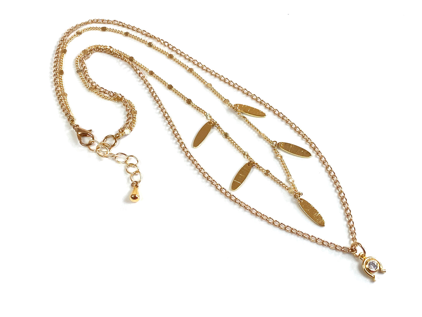 24 Kt gold plated layered necklace with CZ Horseshoe pendant