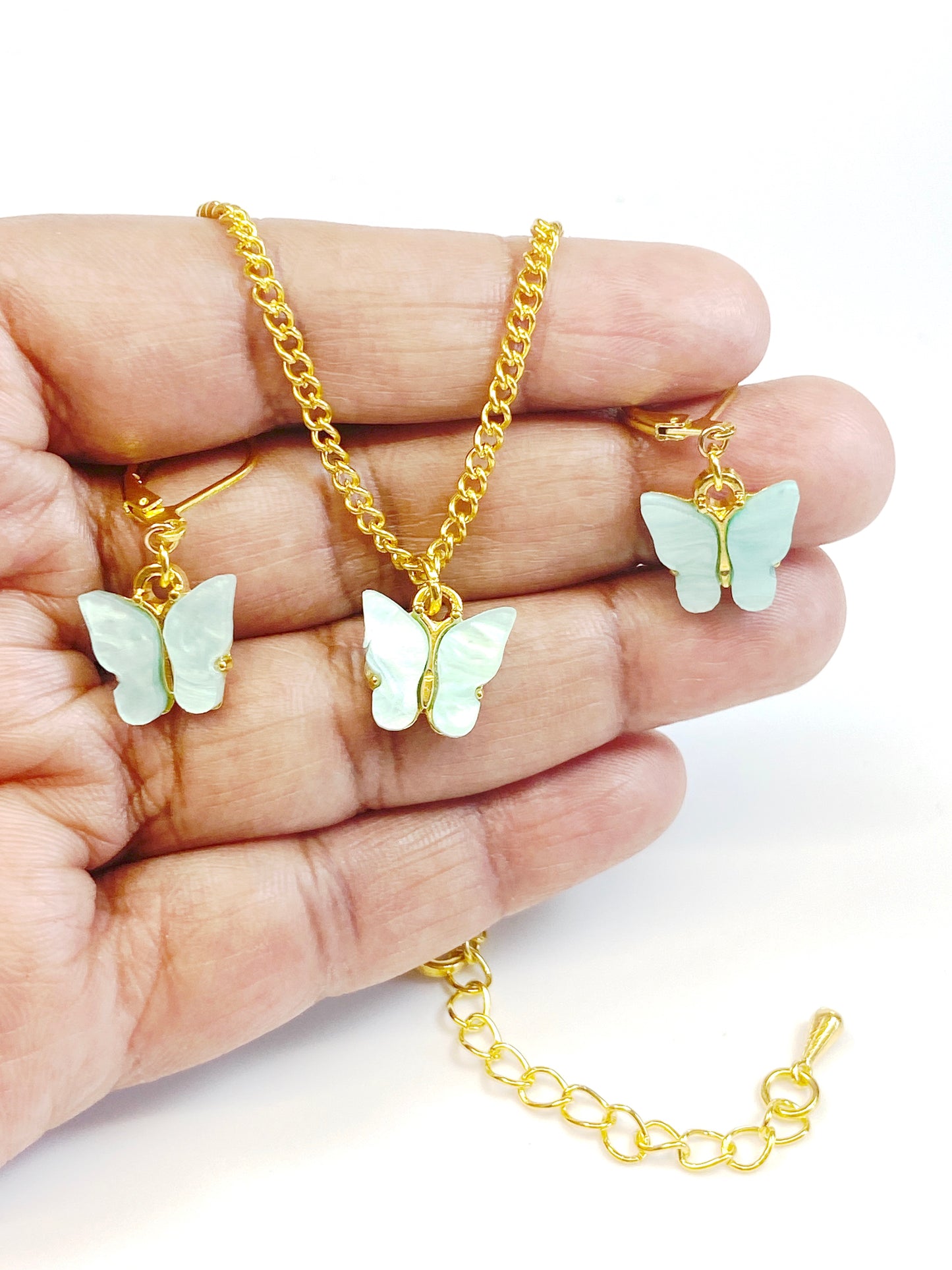 Mini butterfly charm earring and necklace set