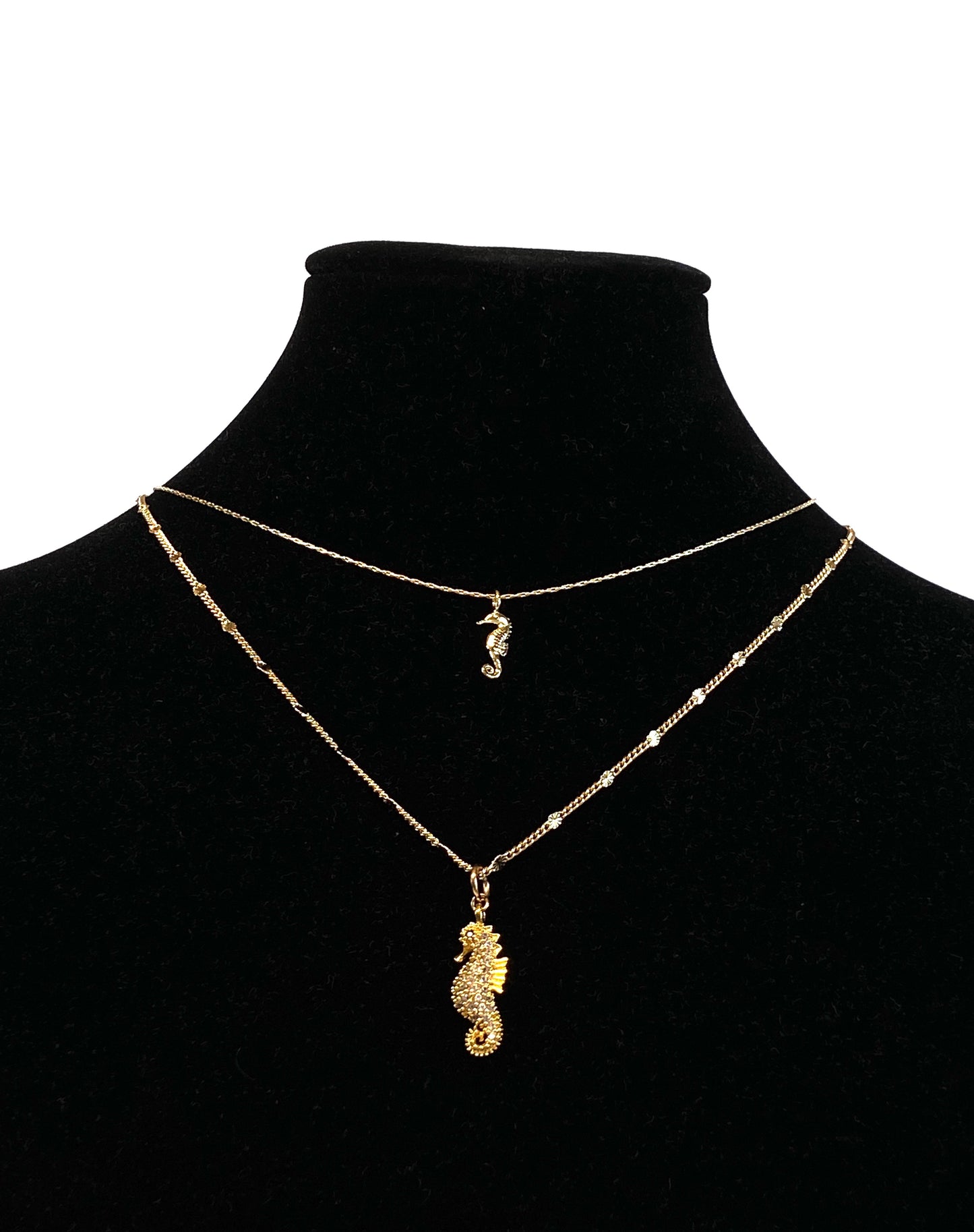 24 Kt Gold plated layered chain with CZ Seahorse pendant