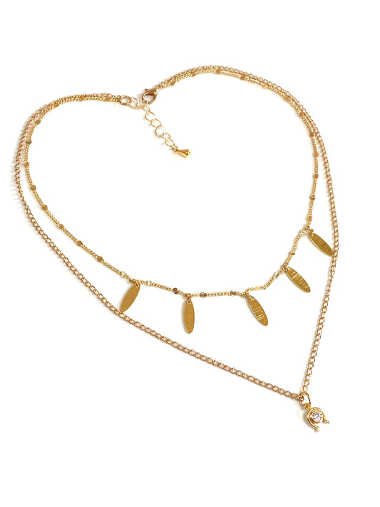 24 Kt Gold Plated Layered Necklace with CZ Horseshoe Pendant     