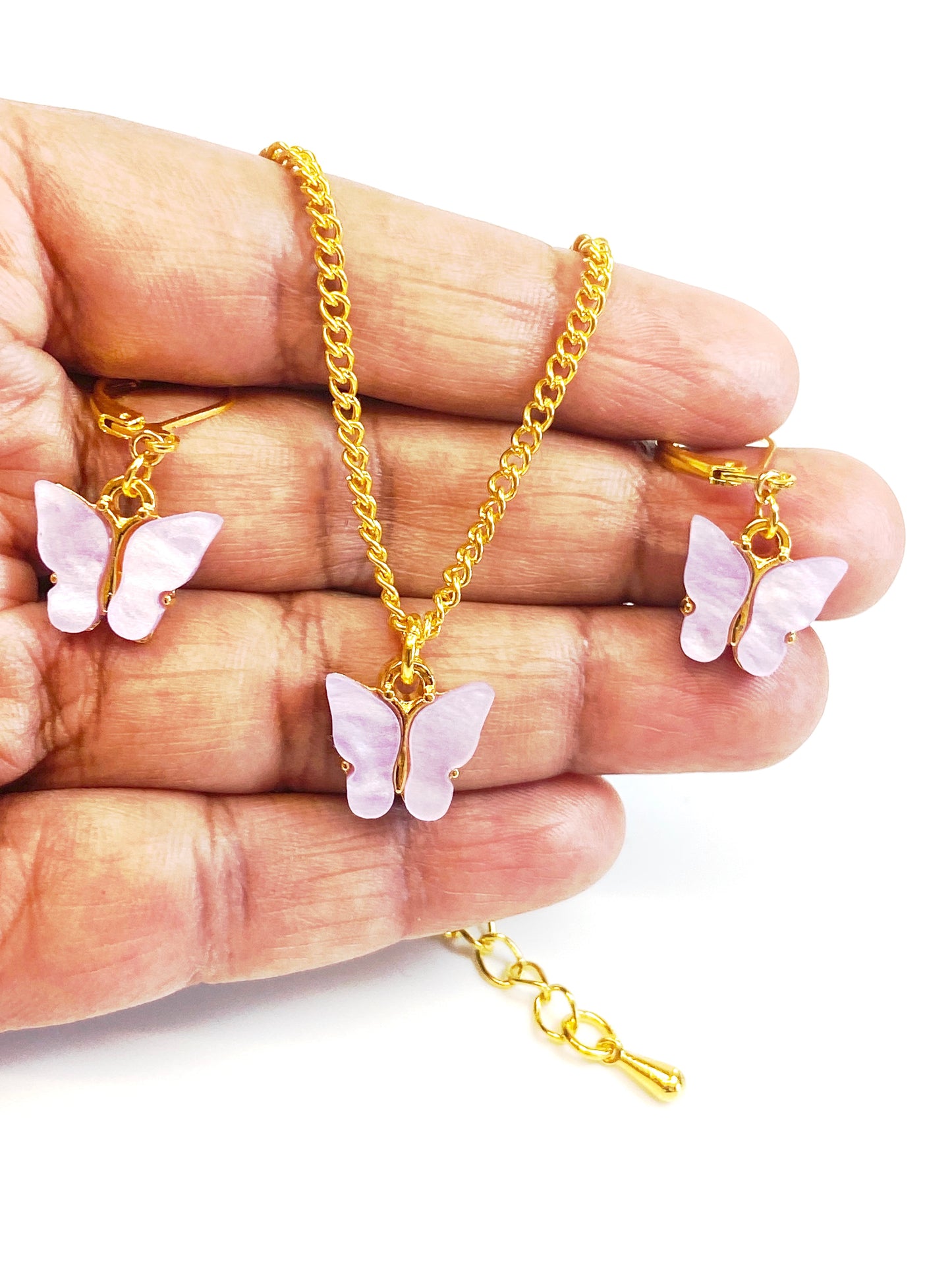 Mini butterfly charm earring and necklace set