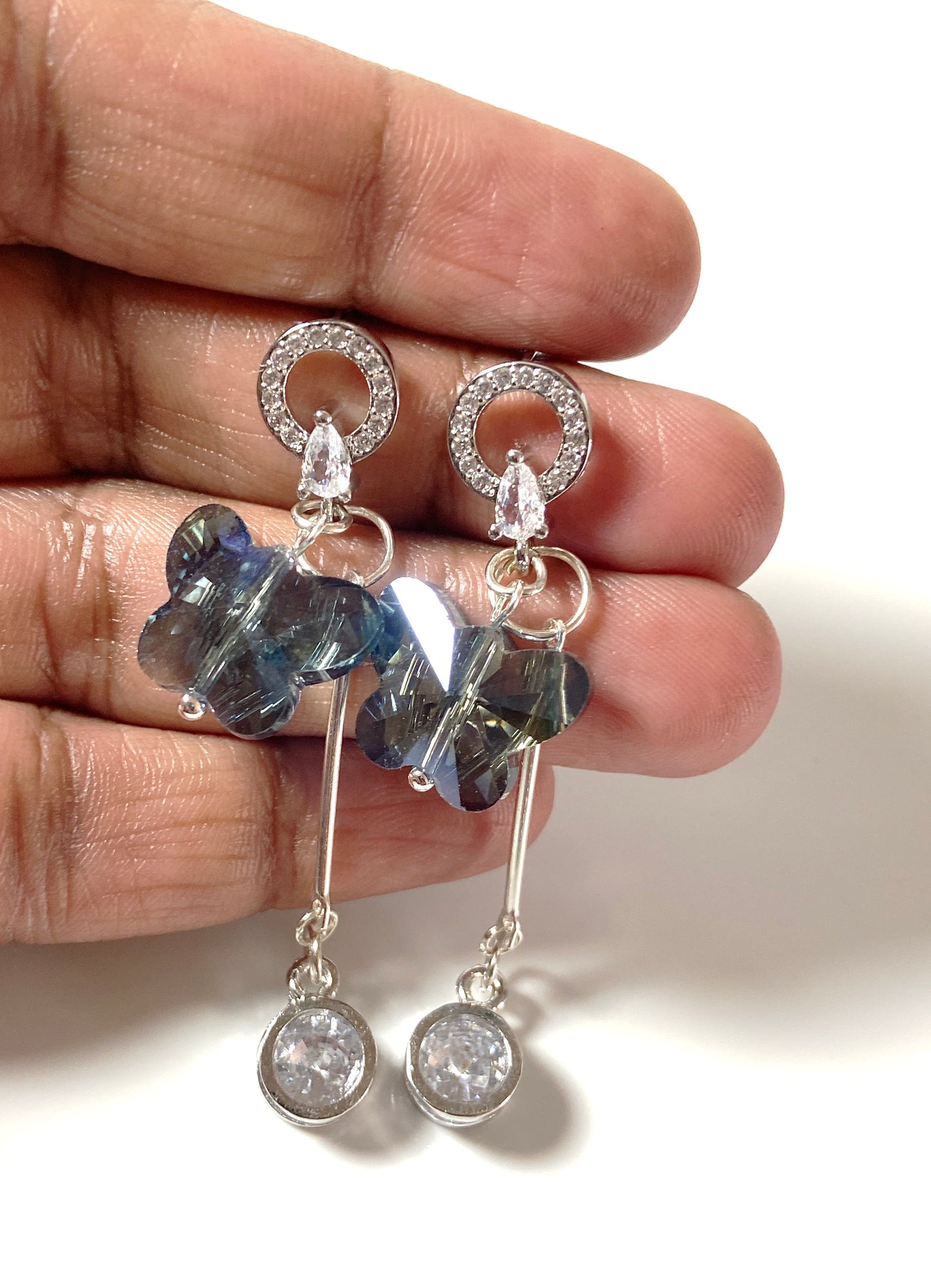 Blue butterfly crystal earring